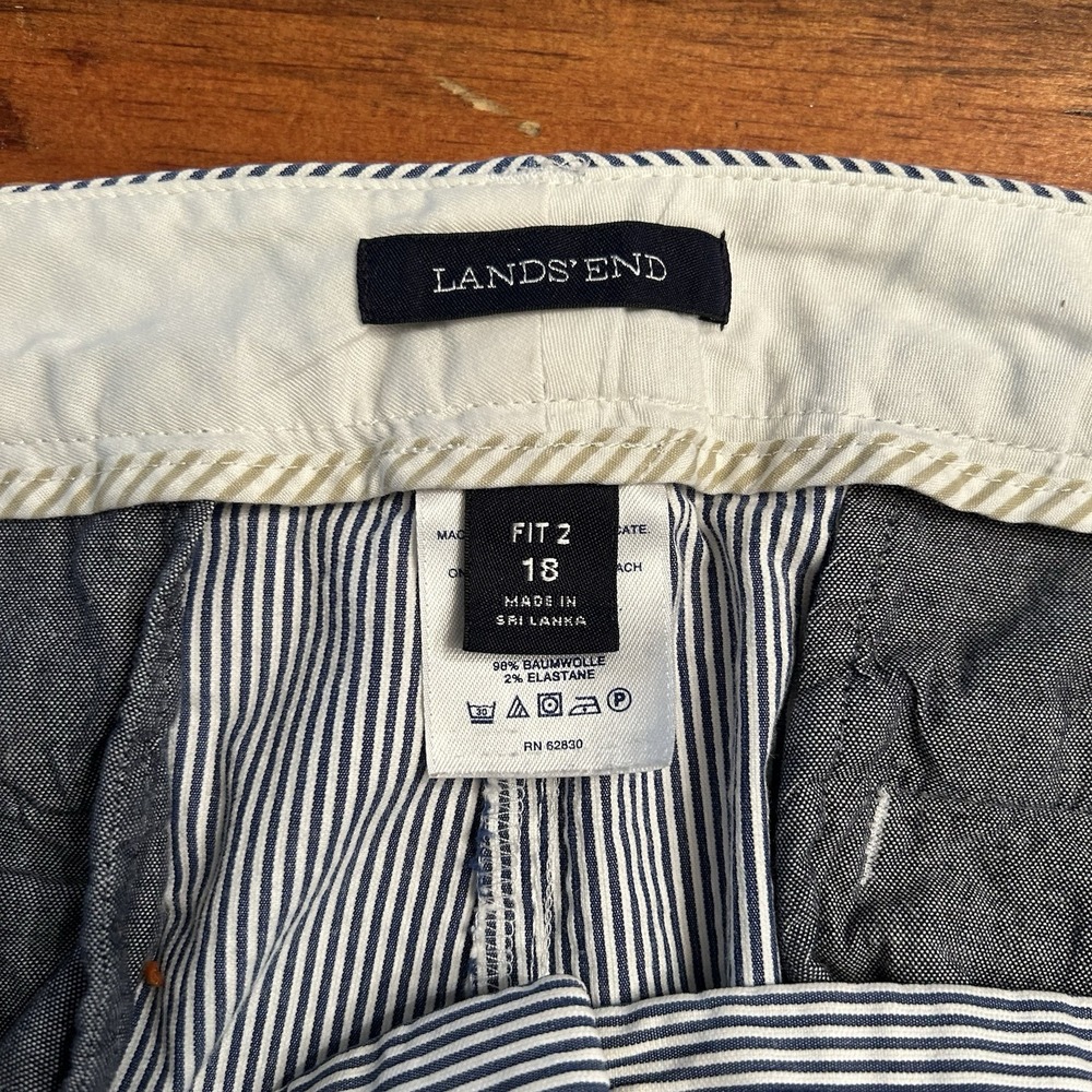 Lands End Shorts Long Bermuda Stripe Blue White Light Seersucker Sz 18 - Picture 7 of 11